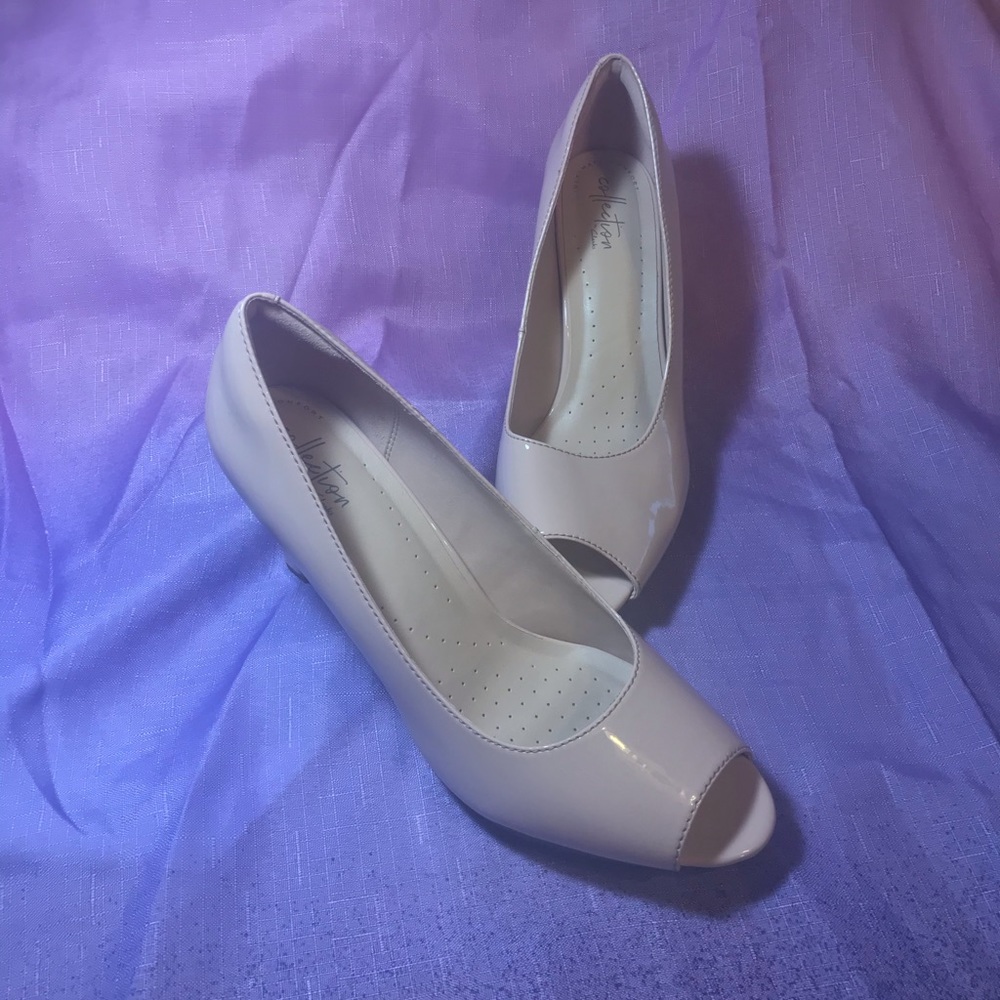 Clarks Patent Leather Peep Toe Pumps